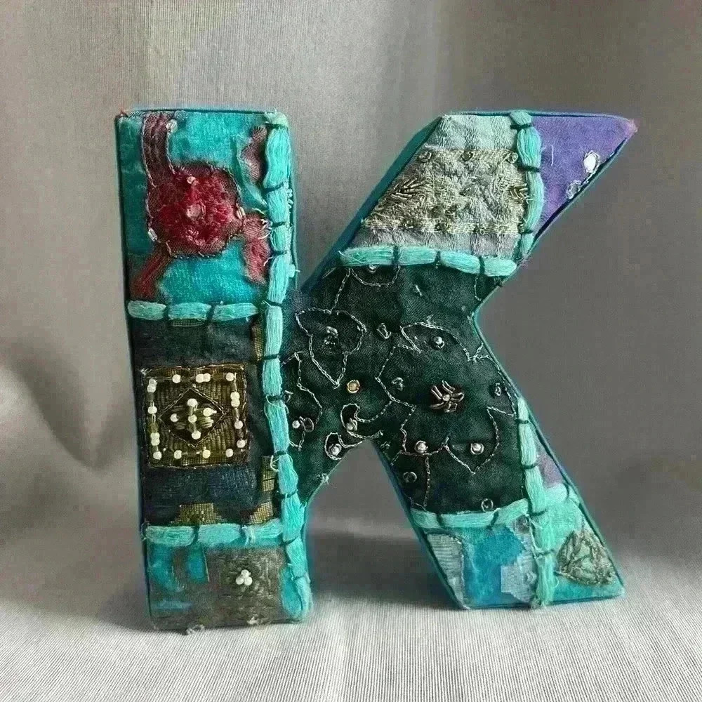Decorative Letter K Boho Bohemian Blue Textured Home Decor Kids Children